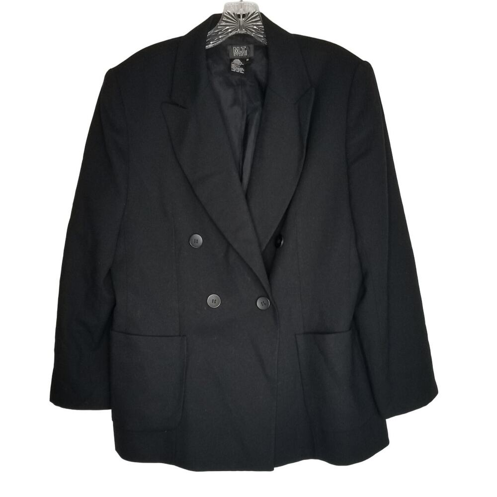 M.T. Morgan Taylor Women's 100% Wool Double Breasted Blazer, Black, Sz 16